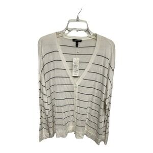 Eileen Fisher White Graphite Striped Tencel Stretch V-Neck Cardigan Medium NWT